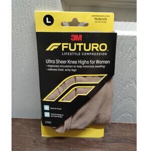 NEW Futuro Women's Size Large Ultra Sheer Beige Moderate Compression Knee Highs